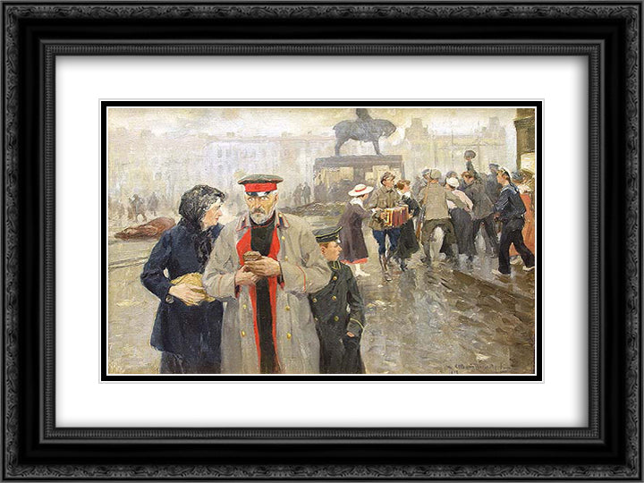 On the streets of Petrograd 24x18 Black Ornate Wood Framed Art Print Poster with Double Matting by Vladimirov, Ivan