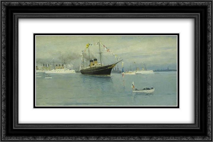 Parade of the Navy. Imperial yacht Standart. 24x16 Black Ornate Wood Framed Art Print Poster with Double Matting by Vladimirov, Ivan
