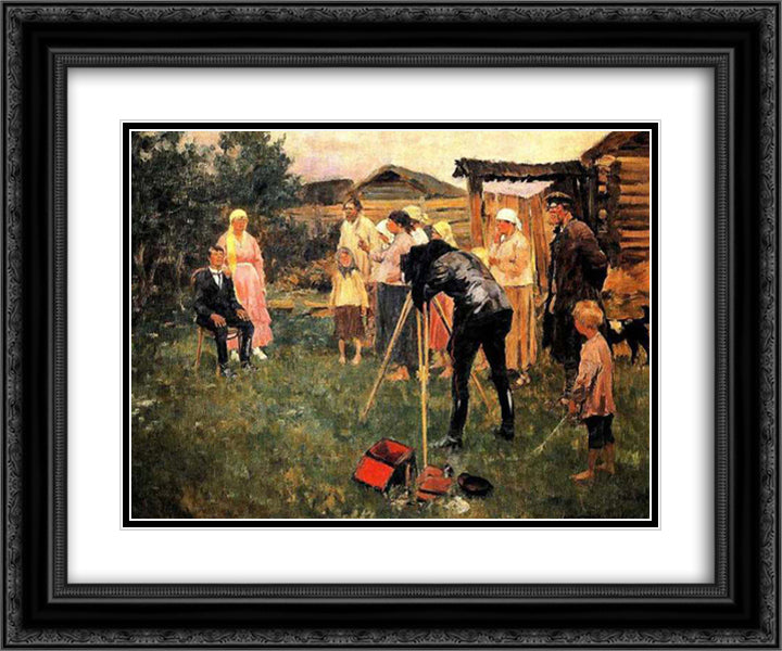 Photographer in a village 24x20 Black Ornate Wood Framed Art Print Poster with Double Matting by Vladimirov, Ivan