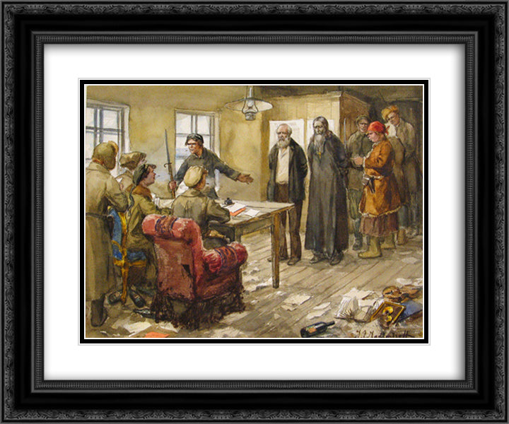 Questioning in the committee of poor 24x20 Black Ornate Wood Framed Art Print Poster with Double Matting by Vladimirov, Ivan