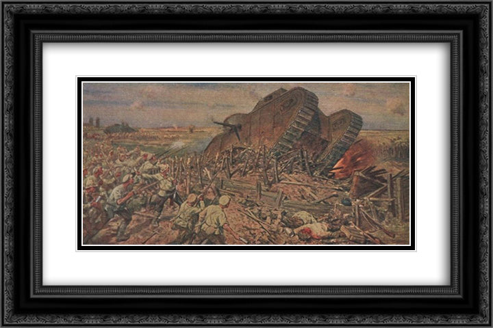 The Capturing of a Tank near Kakhovka 24x16 Black Ornate Wood Framed Art Print Poster with Double Matting by Vladimirov, Ivan
