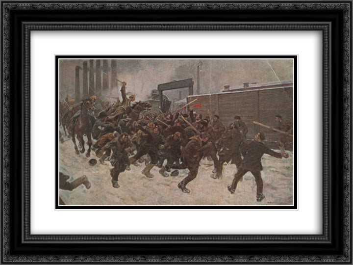 The defeat of the strikers 24x18 Black Ornate Wood Framed Art Print Poster with Double Matting by Vladimirov, Ivan