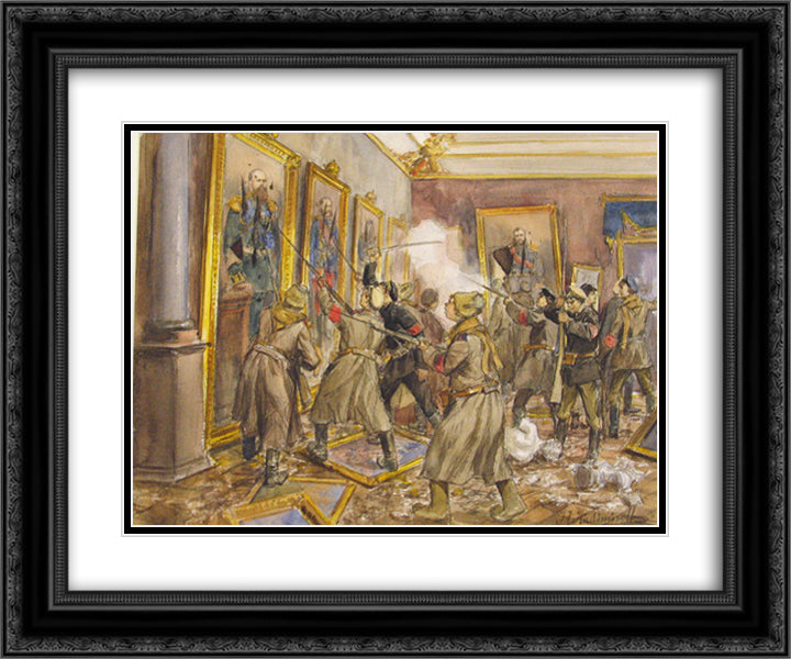 The pogrom of the Winter Palace 24x20 Black Ornate Wood Framed Art Print Poster with Double Matting by Vladimirov, Ivan