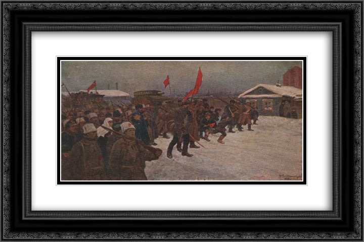 The revolt of the soldiers and workers in the days of February 1917 24x16 Black Ornate Wood Framed Art Print Poster with Double Matting by Vladimirov, Ivan