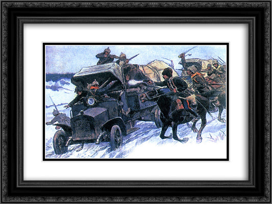 The seizure of German automobiles 24x18 Black Ornate Wood Framed Art Print Poster with Double Matting by Vladimirov, Ivan