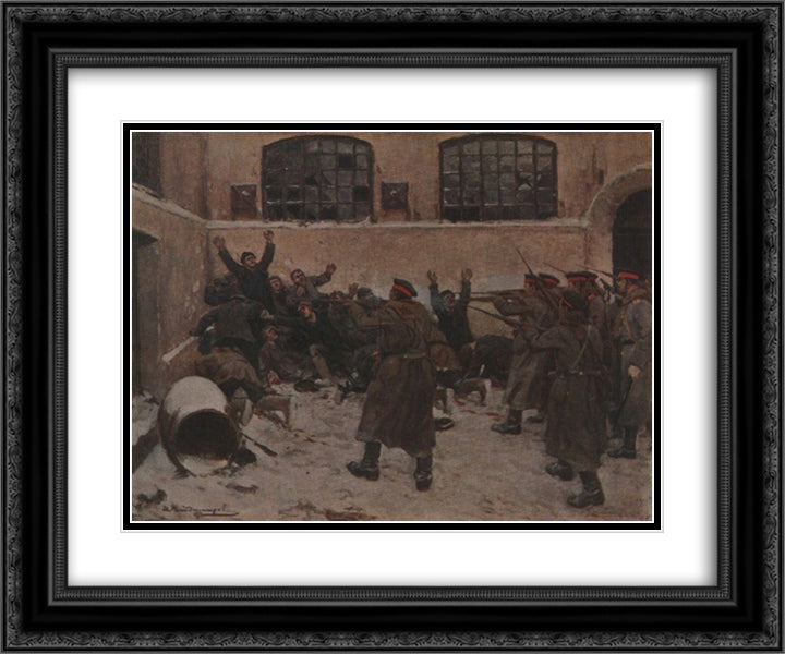 The shooting in Presnya in December 1905 24x20 Black Ornate Wood Framed Art Print Poster with Double Matting by Vladimirov, Ivan