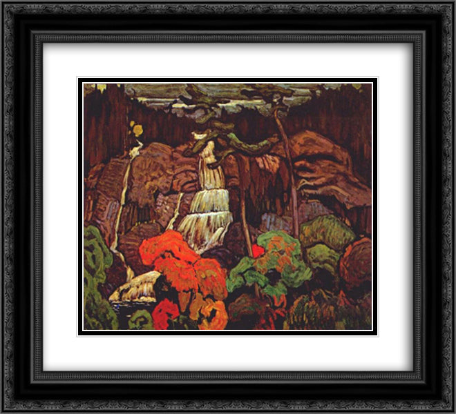 Algoma Waterfall 22x20 Black Ornate Wood Framed Art Print Poster with Double Matting by MacDonald, J. E. H.