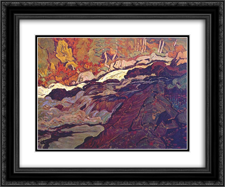 Batchawana Rapid 24x20 Black Ornate Wood Framed Art Print Poster with Double Matting by MacDonald, J. E. H.