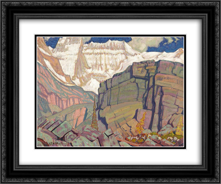 Mount Lefroy 24x20 Black Ornate Wood Framed Art Print Poster with Double Matting by MacDonald, J. E. H.