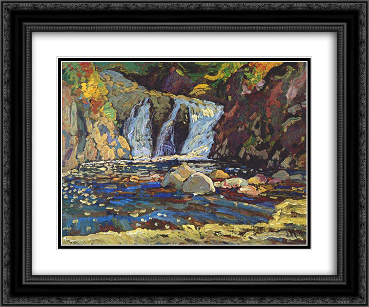 The Little Falls Sketch 24x20 Black Ornate Wood Framed Art Print Poster with Double Matting by MacDonald, J. E. H.
