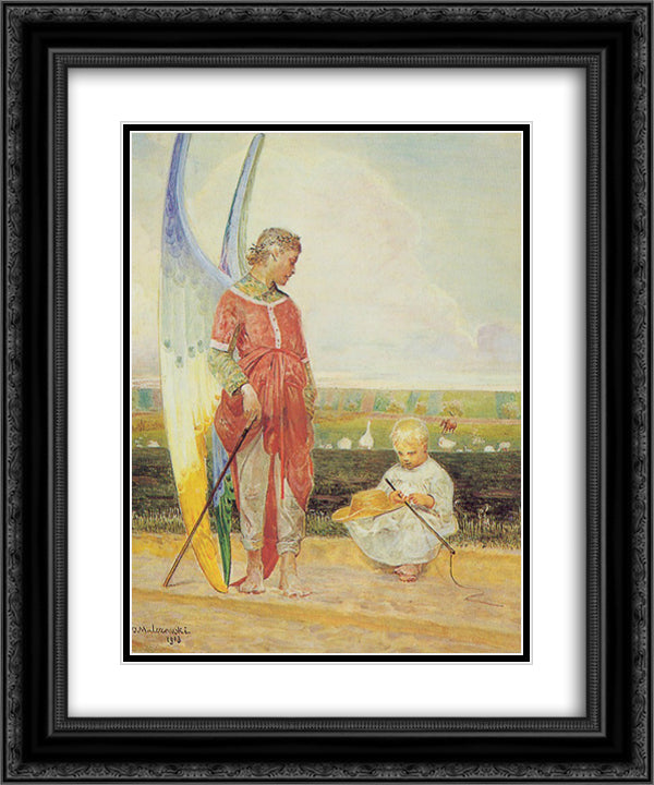 Angel and the LIttle Shepherd Boy 20x24 Black Ornate Wood Framed Art Print Poster with Double Matting by Malczewski, Jacek