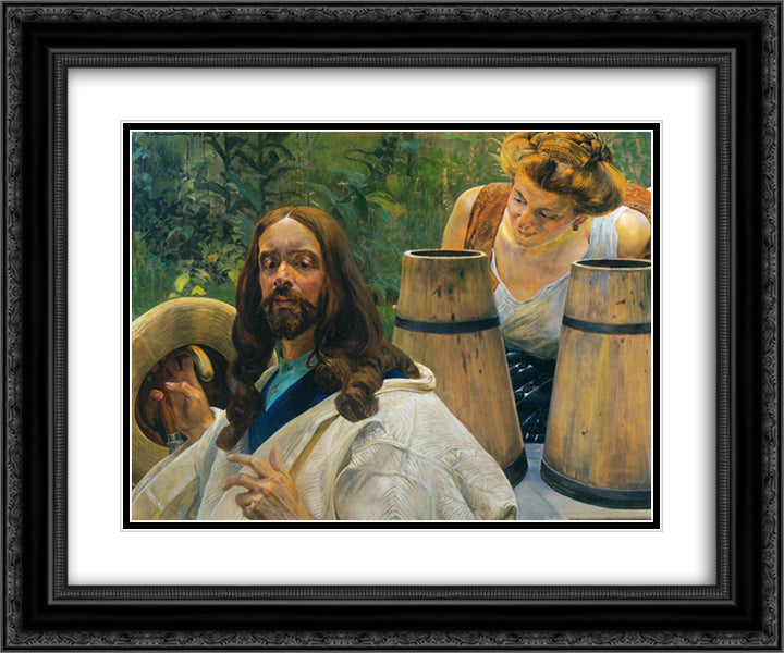 Christ and Samaritan Woman 24x20 Black Ornate Wood Framed Art Print Poster with Double Matting by Malczewski, Jacek