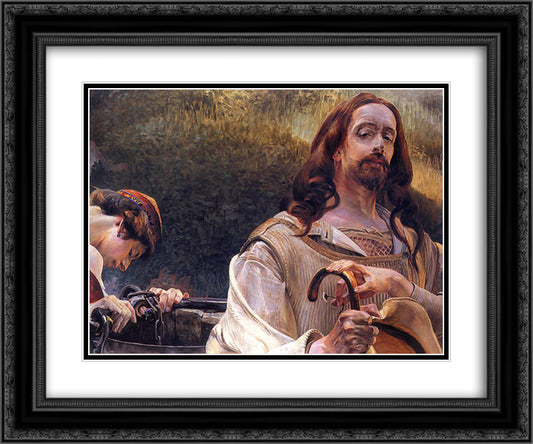 Christ and the Samaritan Woman 24x20 Black Ornate Wood Framed Art Print Poster with Double Matting by Malczewski, Jacek