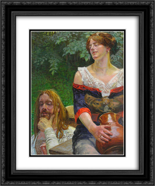 Christ and the Samaritian Woman 20x24 Black Ornate Wood Framed Art Print Poster with Double Matting by Malczewski, Jacek