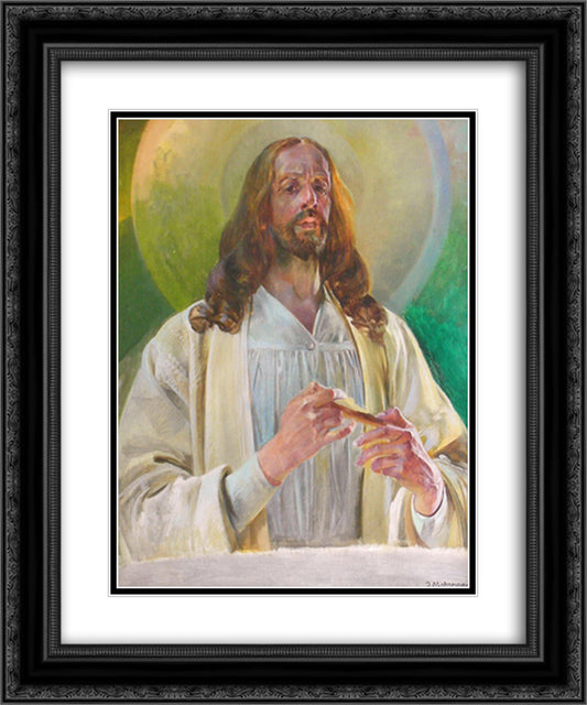 Christ in Emmaus 20x24 Black Ornate Wood Framed Art Print Poster with Double Matting by Malczewski, Jacek