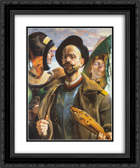 One Chord 20x24 Black Ornate Wood Framed Art Print Poster with Double Matting by Malczewski, Jacek