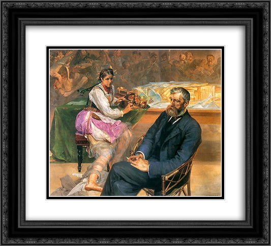 Portrait of Adam Asnyk with a Muse 22x20 Black Ornate Wood Framed Art Print Poster with Double Matting by Malczewski, Jacek