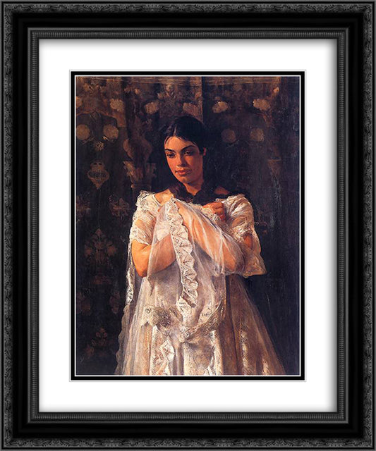 Portrait of Helena Marcell 20x24 Black Ornate Wood Framed Art Print Poster with Double Matting by Malczewski, Jacek