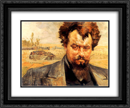 Portrait of Jan Kasprowicz 24x20 Black Ornate Wood Framed Art Print Poster with Double Matting by Malczewski, Jacek