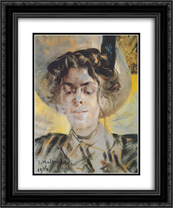 Portrait of Maria Balowa 20x24 Black Ornate Wood Framed Art Print Poster with Double Matting by Malczewski, Jacek