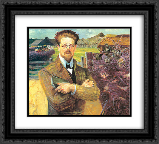 Portrait of Wladyslaw Reymont 22x20 Black Ornate Wood Framed Art Print Poster with Double Matting by Malczewski, Jacek