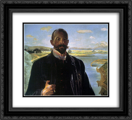 Self-portrait, vistula river behind 22x20 Black Ornate Wood Framed Art Print Poster with Double Matting by Malczewski, Jacek