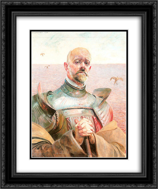 Self-portrait in an armour 20x24 Black Ornate Wood Framed Art Print Poster with Double Matting by Malczewski, Jacek