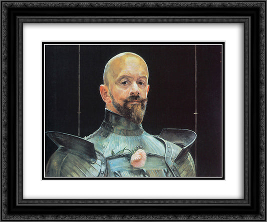 Self-portrait in Armour 24x20 Black Ornate Wood Framed Art Print Poster with Double Matting by Malczewski, Jacek