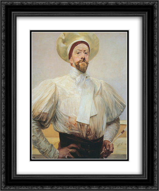 Self-portrait in White Dress 20x24 Black Ornate Wood Framed Art Print Poster with Double Matting by Malczewski, Jacek