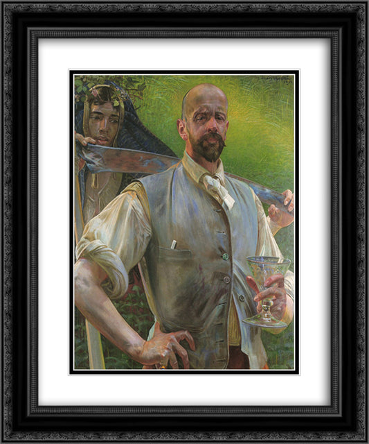 Self-portrait with Death 20x24 Black Ornate Wood Framed Art Print Poster with Double Matting by Malczewski, Jacek