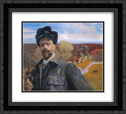 Self-portrait with Pisanka 22x20 Black Ornate Wood Framed Art Print Poster with Double Matting by Malczewski, Jacek