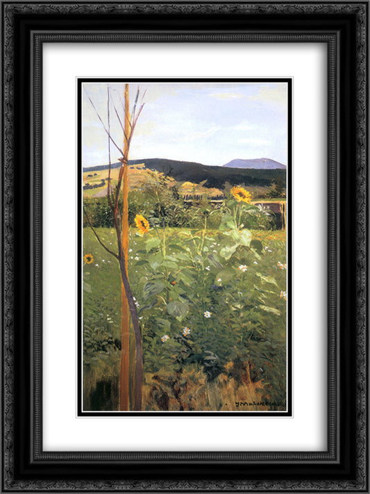 Sunflowers 18x24 Black Ornate Wood Framed Art Print Poster with Double Matting by Malczewski, Jacek