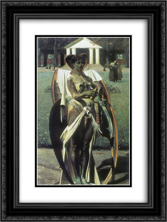 Thanatos 18x24 Black Ornate Wood Framed Art Print Poster with Double Matting by Malczewski, Jacek