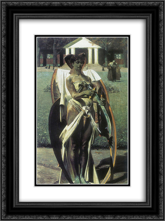 Thanatos 18x24 Black Ornate Wood Framed Art Print Poster with Double Matting by Malczewski, Jacek