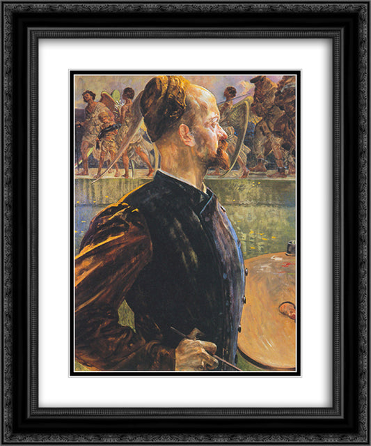 The Tribute Money (triptych) left 20x24 Black Ornate Wood Framed Art Print Poster with Double Matting by Malczewski, Jacek