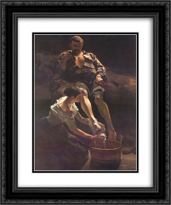 Washing of feet 20x24 Black Ornate Wood Framed Art Print Poster with Double Matting by Malczewski, Jacek