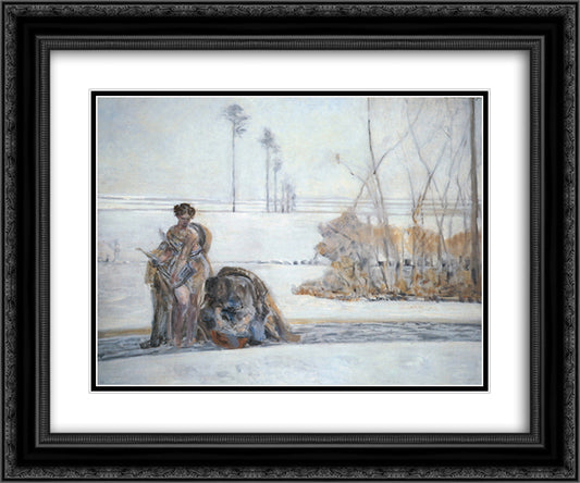 Winter Landscape 24x20 Black Ornate Wood Framed Art Print Poster with Double Matting by Malczewski, Jacek