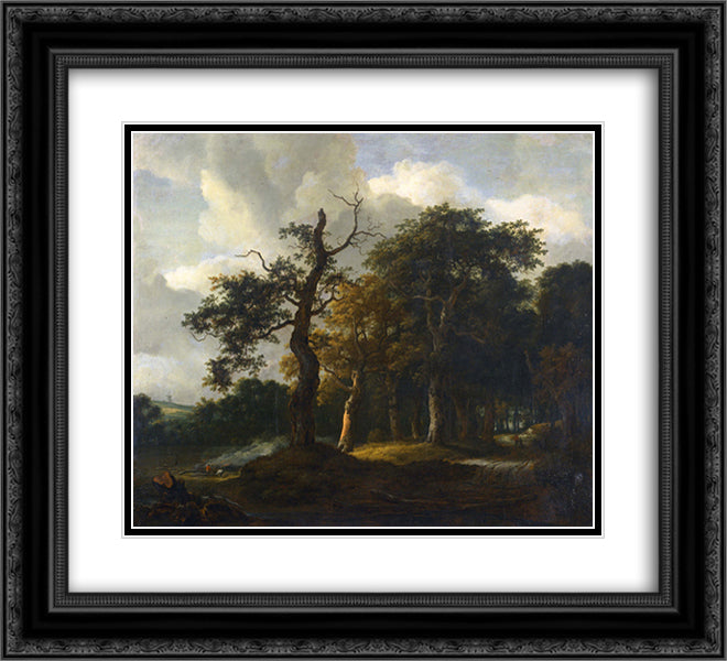 A Road through an Oak Wood 22x20 Black Ornate Wood Framed Art Print Poster with Double Matting by van Ruisdael, Jacob Isaakszoon