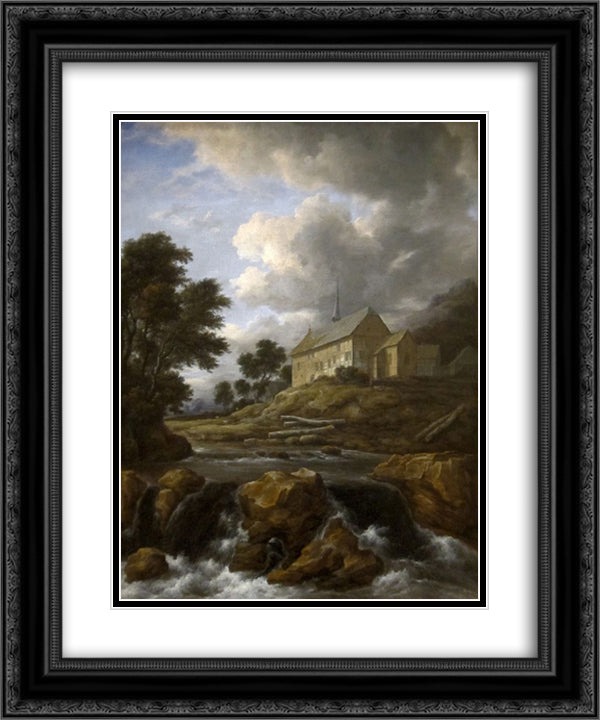 Landscape with a Church by a Torrent 20x24 Black Ornate Wood Framed Art Print Poster with Double Matting by van Ruisdael, Jacob Isaakszoon