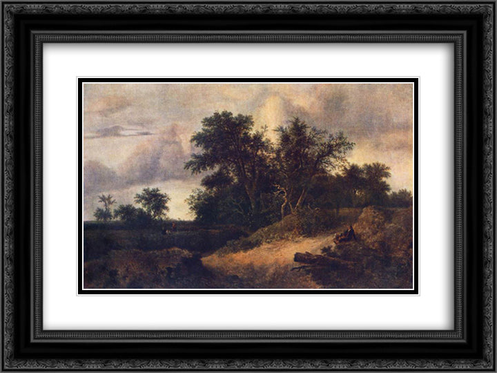 Landscape with a House in the Grove 24x18 Black Ornate Wood Framed Art Print Poster with Double Matting by van Ruisdael, Jacob Isaakszoon