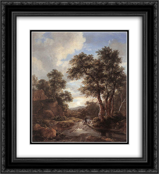 Sunrise in a Wood 20x22 Black Ornate Wood Framed Art Print Poster with Double Matting by van Ruisdael, Jacob Isaakszoon