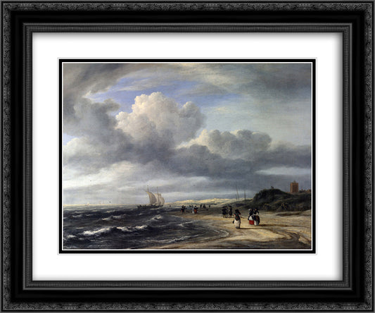 The Shore at Egmond-an-Zee 24x20 Black Ornate Wood Framed Art Print Poster with Double Matting by van Ruisdael, Jacob Isaakszoon