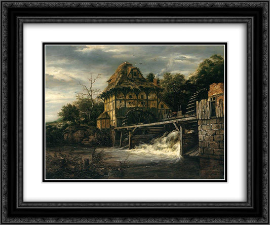 Two Undershot Watermills with Men Opening a Sluice 24x20 Black Ornate Wood Framed Art Print Poster with Double Matting by van Ruisdael, Jacob Isaakszoon