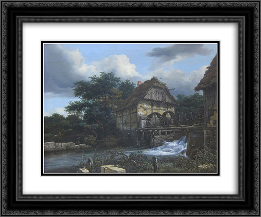 Two Watermills and an Open Sluice 24x20 Black Ornate Wood Framed Art Print Poster with Double Matting by van Ruisdael, Jacob Isaakszoon