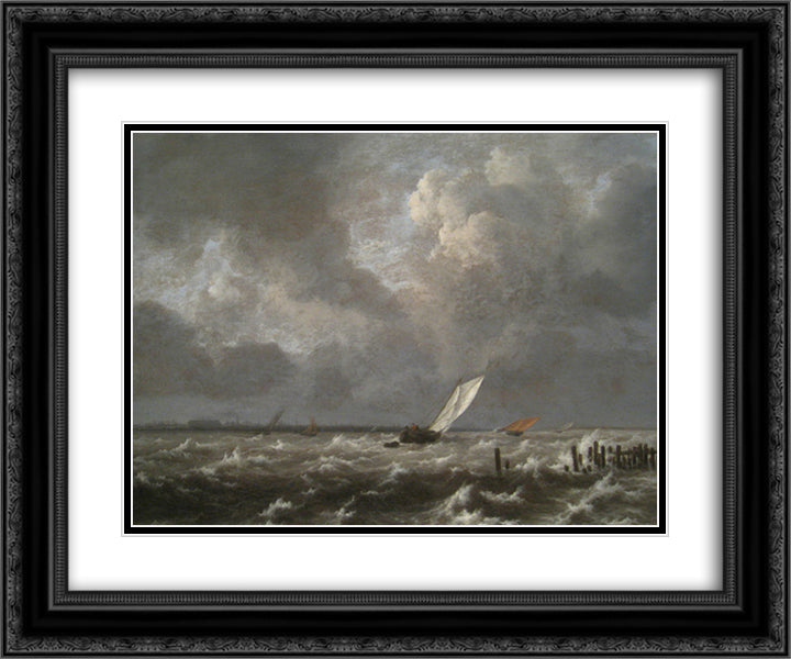 View of the Ij on a Stormy Day 24x20 Black Ornate Wood Framed Art Print Poster with Double Matting by van Ruisdael, Jacob Isaakszoon