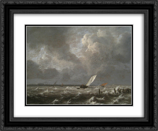 View of the Ij on a Stormy Day 24x20 Black Ornate Wood Framed Art Print Poster with Double Matting by van Ruisdael, Jacob Isaakszoon