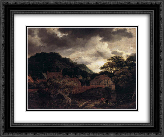 Village at the Wood's Edge 24x20 Black Ornate Wood Framed Art Print Poster with Double Matting by van Ruisdael, Jacob Isaakszoon