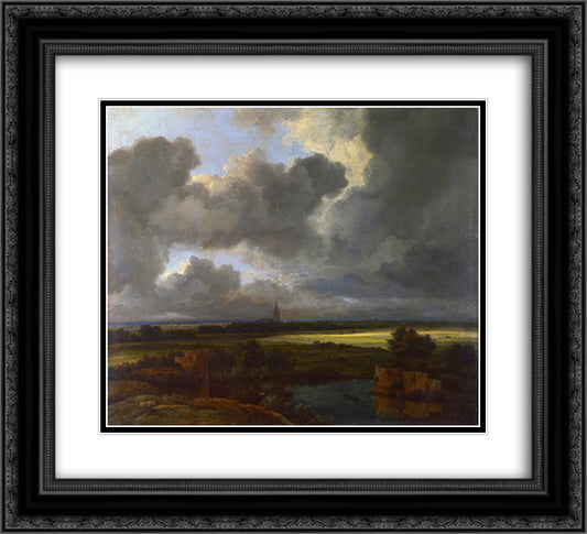 Weite Landschaft mit zerstorten Befestigungsanlagen und einer Kirche im Hintergrund 22x20 Black Ornate Wood Framed Art Print Poster with Double Matting by van Ruisdael, Jacob Isaakszoon