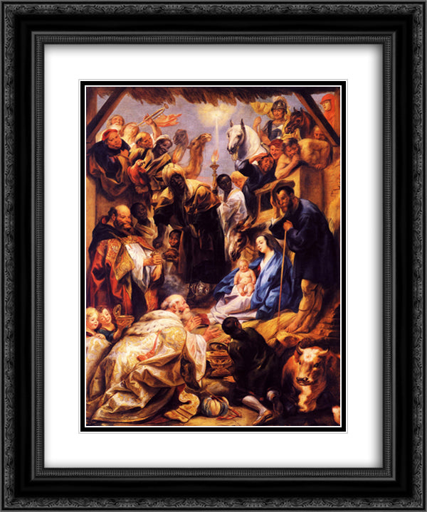 Adoration of the Magi 20x24 Black Ornate Wood Framed Art Print Poster with Double Matting by Jordaens, Jacob