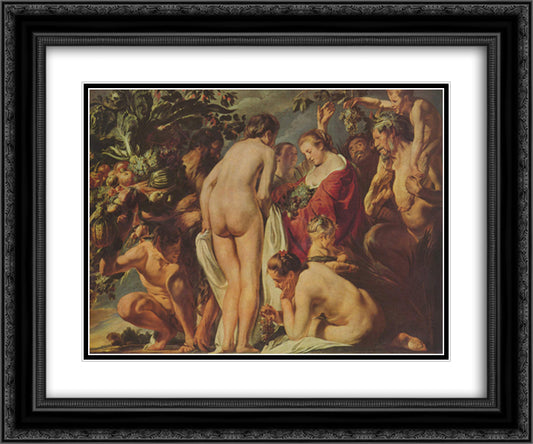 Allegory of Abundance 24x20 Black Ornate Wood Framed Art Print Poster with Double Matting by Jordaens, Jacob